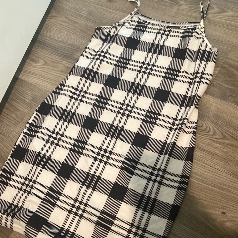 Plaid Mini Dress in Black and White